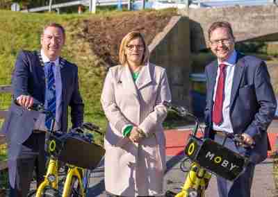 3 people at lauch of Grand Canal Greenway
